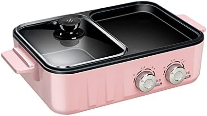 PHULJHADI Frying Pan 2 in 1 Portable Electric Multifunctional Hot Pot Grill, Non-Stick Smokeless Barbecuehine, Electric Baking Pan/Pink