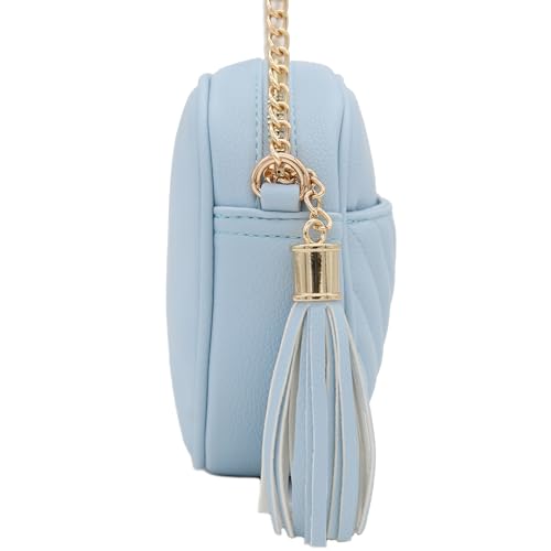 Image of FashionPuzzle Chevron Quilted Crossbody Camera Bag with Chain Strap and Tassel