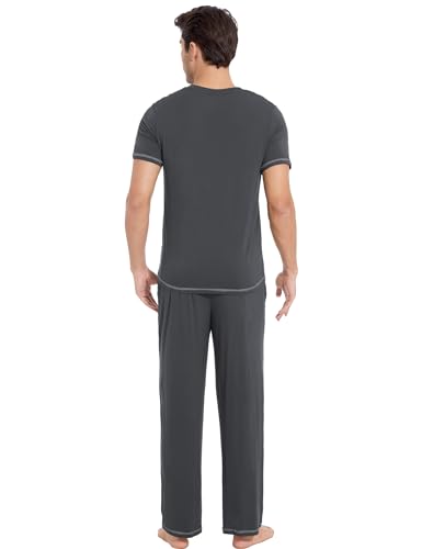 GYS Men's Pajama Sets, Viscose Made from Bamboo, Short Sleeve T-Shirt and Lounge Pants 2 Piece Pajamas for Men2