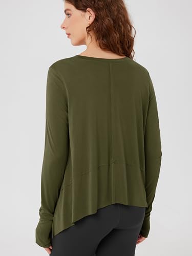Image of ODODOS Soft Modal Long Sleeve Crop Top for Women with Thumb Hole Athletic Gym Workout Cropped Yoga Shirts
