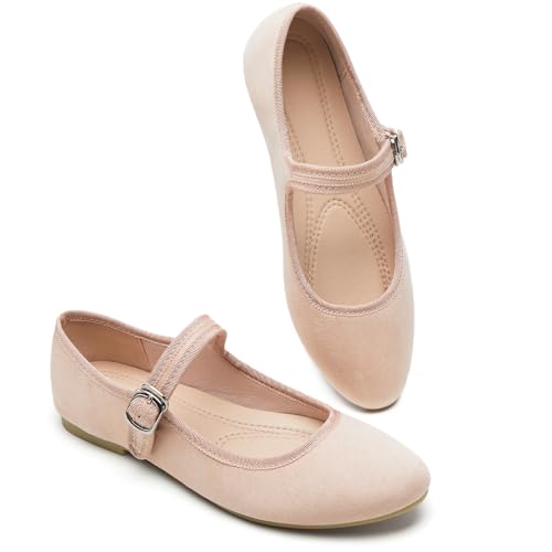 Image of BABUDOG Womens Mary Jane Flats with Strap,Faux Suede Black Flats Shoes,Flats Shoes Women Dressy Comfortable