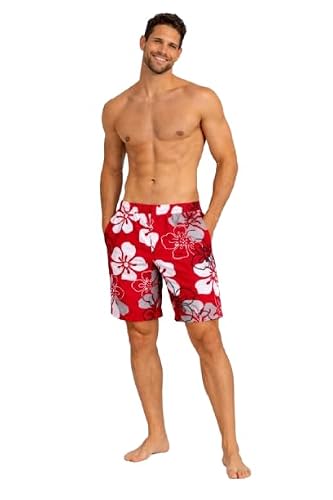 MARENO® - Herren Badeshort mit modernem Blumenmuster in rot, Größe L