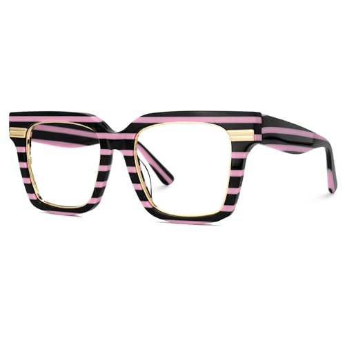 Image of Zeelool Personality Fit Glasses Frame for Women, Square Acetate Eyeglasses Eyewear with Clear Lenses Taylor ZJGX799757-03, Black /Pink