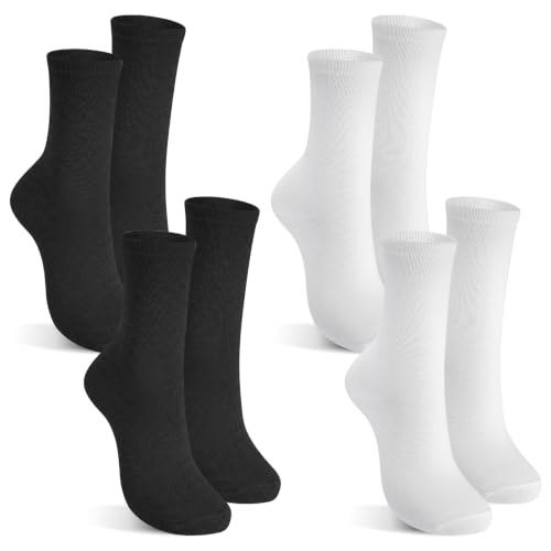 4 Pairs Mens Sock Liners for Hiking Camping Ultra-lightweight Sweat Absorption Mid Calf Boot Socks for Adult(M Black White)