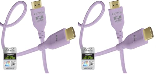 Image of Pixio Purple 8K HDMI 2.1 Cable Ultra Certified Ultra High Speed 10FT 8K 60Hz 4K 120Hz Nylon Braided, Gold Plated Connector, Anti-Breakage, HDR10+, dtsx, eARC, HDCP, Dolby Compatible (Pack of 2)