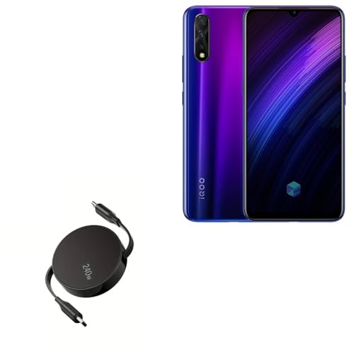 BoxWave Cable Compatible with vivo iQOO Neo 855 - PD miniSync (240W), Retractable PD 240W Portable USB Type-C Cable - Jet Black