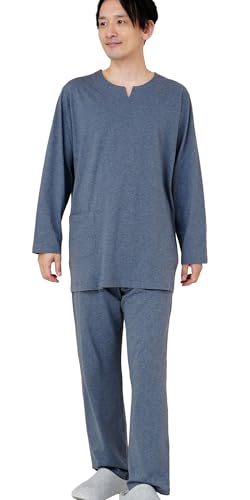 [パジャマ工房] パジャマ 日本製 長袖 かぶり 丸首 オーガニックコットン100％ 薄地天竺ニット [303] Lネイビー（紳士）