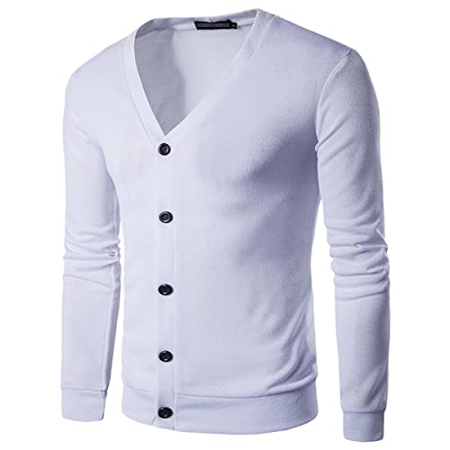 Cardigan homme blanc uni à coupe slim | Vêtement chaud et casual chic