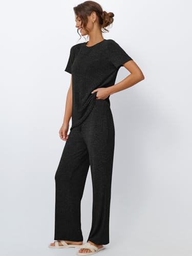 Image of LILLUSORY Womens Lounge Sets 2 Piece Matching Travel Outfits | Lightweight Ribbed 2 Piece Set, Breathable, Stretchy, Wrinkle-Resistant, Travel Ready, Versatile
