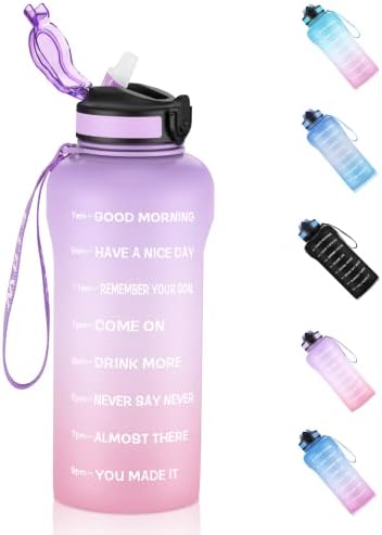ETDW Water Bottle with Time Marker, 2L Drinking Bottles with Straw BPA Free, 2 Litre Leakproof Sports Water Bottles for Fitness Gym Camping Yoga Traveling Office BLUE PINK