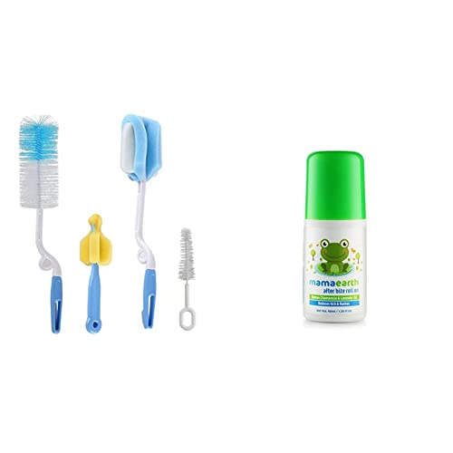 Image of Syga 4 Pcs Baby Milk Bottle Nipple Straw Brush Sponge Nylon Cleaning Brush Cleaner Bottle Tong Set R&Mamaearth After Bite Roll On for Rashes & Mosquito Bites with Lavander & Witchhazel 40 Ml