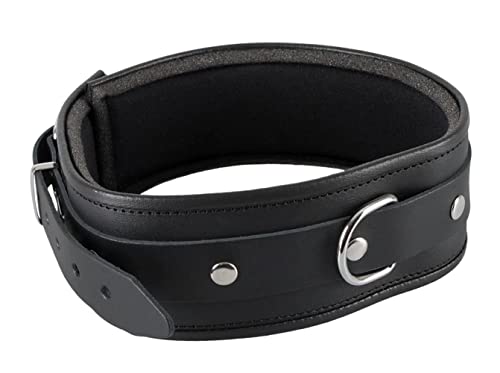 ZADO Leder Halsfessel - verführerische Halsfessel mit Ring für sie und ihn, Fessel für erotische Bondage-Spiele mit dem Partner, Halsmanschette, schwarz