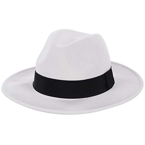 Image of FORBUSITE Wool Felt Wide Brim Fedora Hats for Women Men