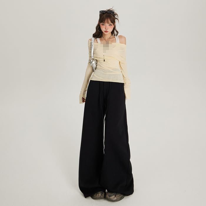 American Retro Style High-Waisted Loose Wide-Leg Straight-Leg Pants for Women