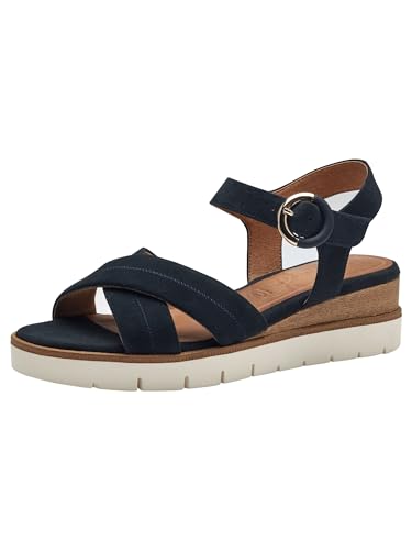 Tamaris Zapatos de Cuña para Mujer, de Piel, Azul Marino, 36 EU