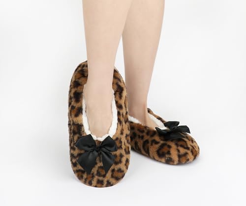 Image of DICUIRD Womens Cozy&Warm Soft Sole Slipper Socks with Grippers-Girls Teddy Fleece Indoor Slipper with Non-skid Bottoms