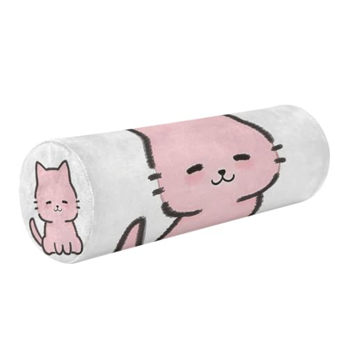 EtherSpher Cartoon Cute Pink Cat Decorative Round Neck Roll Pillow Cylinder Pillow Memory Foam Cylinder Bolster Cover with Zipper almohada para piernas
