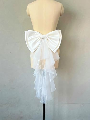 Image of Detachable Satin Bow for Wedding Dress Bowknot with Irregular Tulle Tail