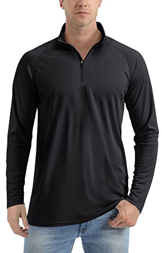 TACVASEN Herren Sport Langarmshirts UV-Shirts Half Zip Atmungsaktiv Schnelltrocknende Trainingsshirts Surf Sommer, Schwarz, 3XL