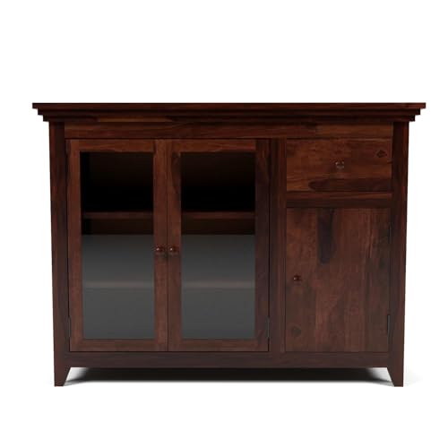 Image of Wood Kitchen Cabinet with Acrylic Glass Door, Storage Cabinet Racks, Home Kitchen Furniture, Crockery Rack, Display Unit, Wooden Chest of Drawers, (Walnut Finish)