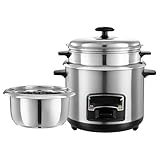 Arroceras, (2-6L) Olla Arrocera Portátil Olla Interior De Acero Inoxidable, Con Funciones De Calentamiento De Vapor, Revestimiento De Acero Inoxidable 201, Con Espátula Y Taza Medidora(5L)