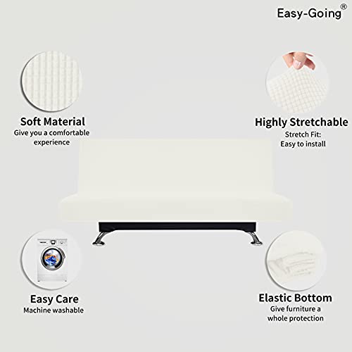 Image of Easy-Going Stretch Medium Futon Slipcover Armless Futon Cover Cream