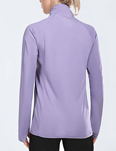 BALEAF Women's Long Sleeve Shirts UPF 50+ Sun Protection Full Zip Athletic Jackets Running Lightweight Zipper Pockets Purple Size M
