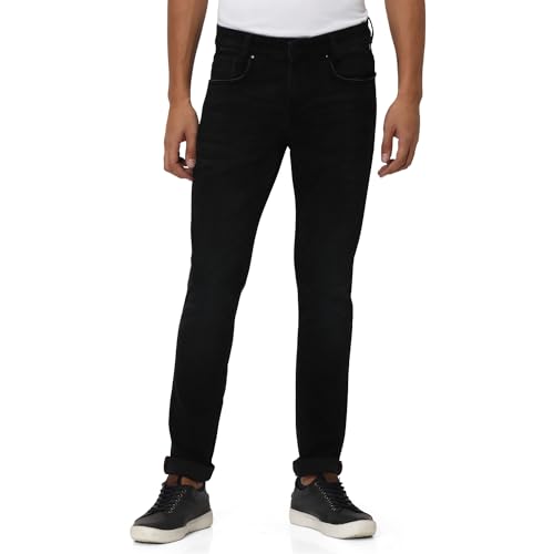 Image of MUFTI Men's Black Skinny Fit Stretch Jeans
