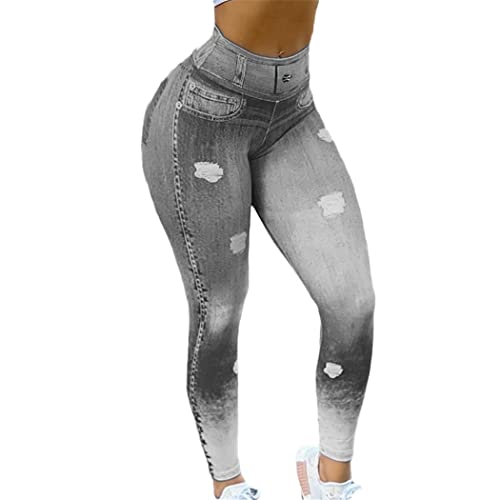 Jean skinny déchiré gris taille haute pour femme XL | Ajusté