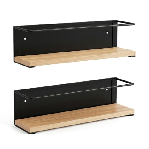 ELISPACES Especieros para Cocina Magnéticos – Pack de 2 | Estante de Pared de Acero y Madera para Baño, Cocina o Salón. Organizador de Especias + QR de Regalo | 3 Opciones: Adhesivo, Imán o Tornillos