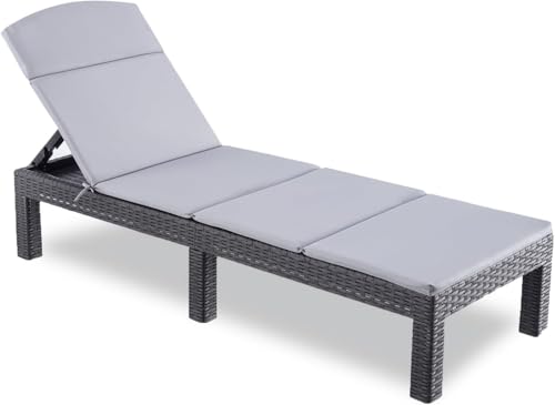 BOLLI Bain de Soleil, Chaise Longue Jardin Exterieur, Résine Imitation rotin tressé, Coussin Confort Inclus, Dossier réglable, Gris Sparkle