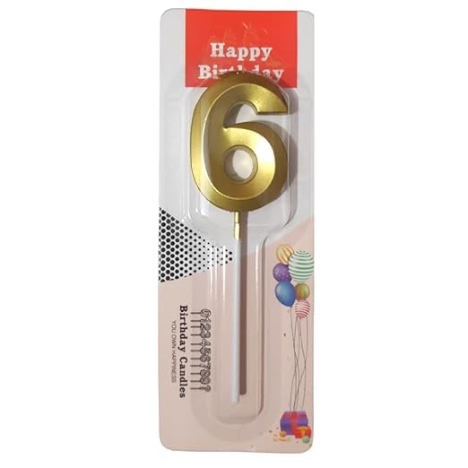 Image of ToyUniverse Number 6 Metallic Gold Candle for Sixth Birthday, Anniversary, Surprise Party Cake Decoration (Pack of 1)