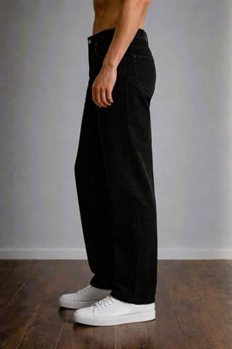 Image of DAIME Loose Fit Mid Rise Black Men Denim Jeans