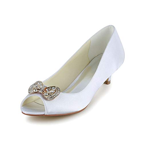JIAJIA 0116 Women's Bridal Shoes Peep Toe Low Heel Satin Pumps Knot Wedding Shoes