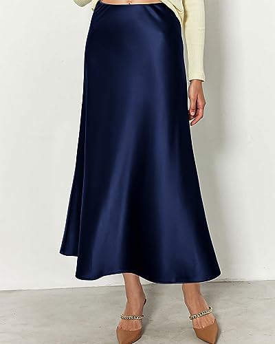 Image of BTFBM 2026 Summer Womens Skirts Silk Elegant High Waist Flowy Long Satin A-Line Midi Skirt Cocktail Wedding Party
