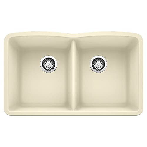 BLANCO 440186 Diamond Silgranit 50/50 Double Bowl Undermount Kitchen Sink, 32'' x 19-1/4'' x 9-1/2', Biscuit