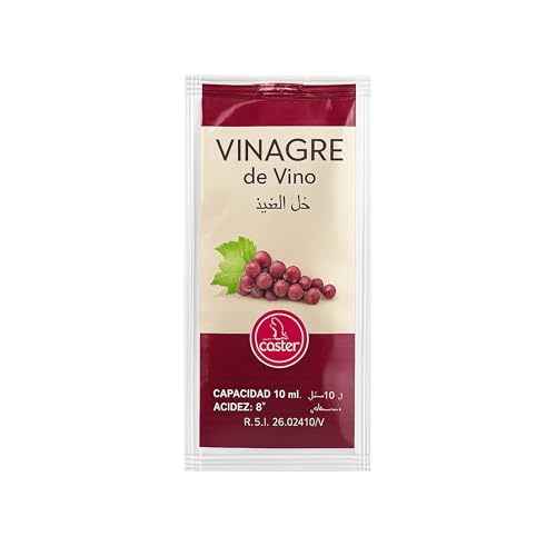 Vinagre de Vino Caster en Monodosis 10 ml – Caja Dispensadora con 210 Sobres Individuales – 100% Vinagre de Vino Español, Ideal para Hostelería, Restauración, Catering y Uso Diario en Casa