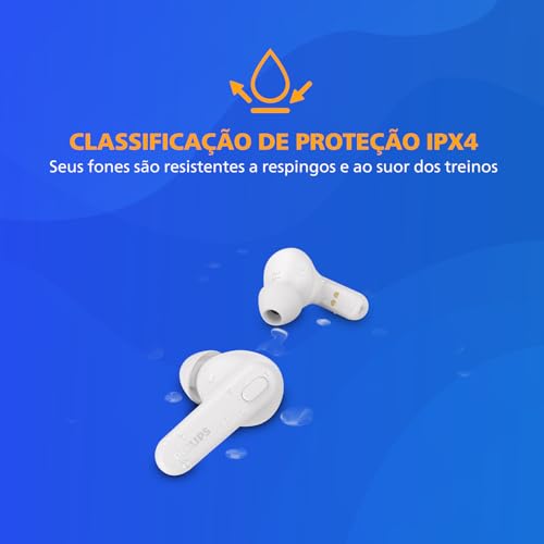 PHILIPS TAT1108WT/00 True Wireless Earbuds, In-Ear, Bluetooth v5.3, Earphones with Mic, 15H Playback,Shank Shape, IPX4, Button Controls, Comfortable Fit, AI Mic for Crystal Clear Sound Quality (White)