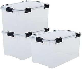 Iris Ohyama, Set of 3, Air tight storage boxes, 20 L, with 4 clips, stackable, Garage, cellar, attic - Air Tight Box AT-SD - Transparent