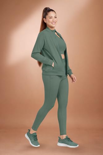 Image of Women 3 Piece Gym Workout Set | Sports Bra, Zip-Up Jacket & High Waist Leggings | Stretchable Yoga Activewear Co-Ord Set for Women | Fitness Gym Tracksuit