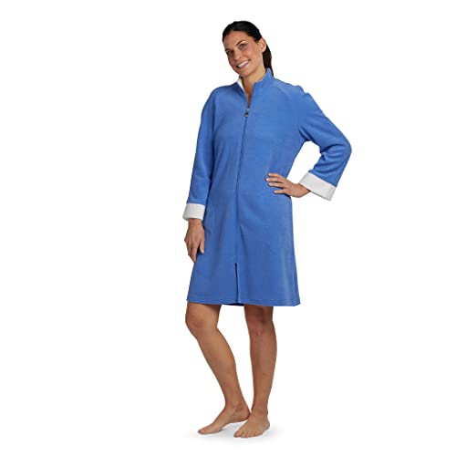 Miss Elaine Robe - Women's Terry Knit Short Robe, Long Sleeves And Pockets, Front Zipper (3X, Sky Blue) #TOP10