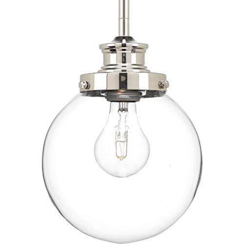 Progress Lighting Penn Collection 1-Light Clear Glass Farmhouse Mini-Pendant Light Polished...