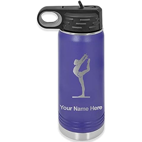 LaserGram Personalized Water Bottle, Gymnast Woman, Stainless Steel Double Wall Vacuum Insulated with Flip Top Straw, Custom Engraved Gift (20oz / 590ml Dark Purple) Cover