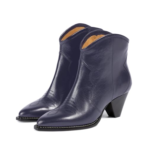 anteikira Women's Pointed Toe Ankle Boots Low Heel Pull On Embroidered Western Ankle Boots Cowgirl Booties for Women Size 5.5-12US3