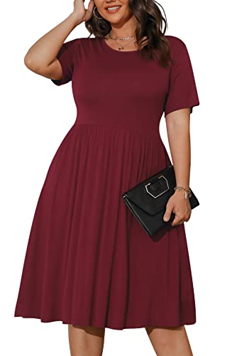 Image of POSESHE Womens Plus Size Summer Dress 2026 Casual Short Sleeve Empire Waist Loose Fit Swing T-Shirt Dress with Pockets
