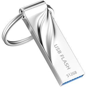 USB Stick 512GB mit Schlüsselanhänger, Metall Speicherstick USB 3.0, Wasserdicht Mini USB-Flash-Laufwerk, Silber Thumb Drive Memory Stick für Laptop, Computer, Auto, PC