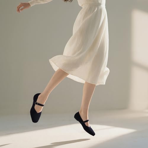 CELNEPHO Flats for Women Square Toe Ballet Flats Shoes Comfortable Dressy Knit Flats for Women Arch Support Slip On Washable Casual Office Shoes3