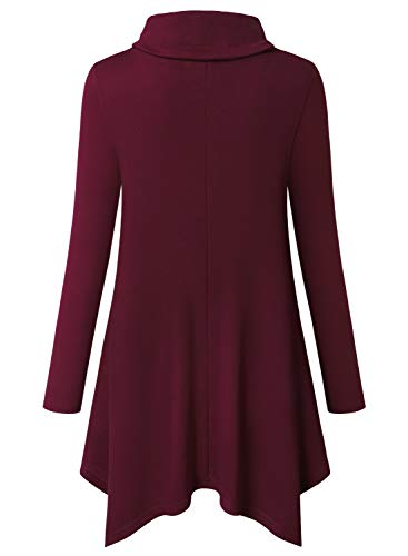 Bulotus Tunic Sweaters For Women Long Sleeve Cowl Neck Asymmetrical Hem Tunic Tops To Wear With Leggings, Burgundy, X-Large #TOP2