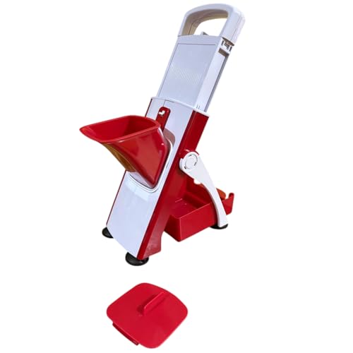 Affettatrice Verticale Professionale, Slycer per Salumi Formaggi e Carni, Rosso e Bianco, con Lama in Acciaio, Manico Estraibile, Base Stabile Antiscivolo