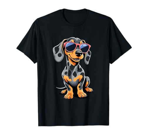 Dappled Dachshund Wearing Sunglasses Funny Dapple Dachshund T-Shirt